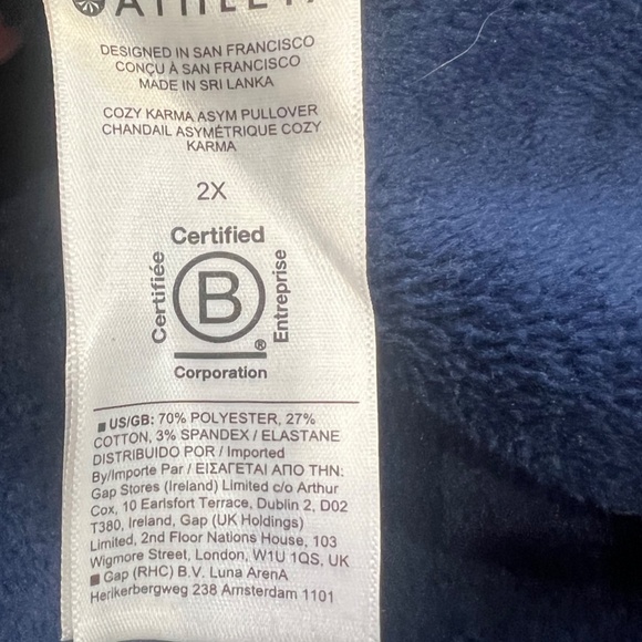 Athleta Cozy Karm Asym Pullover Fleece Navy Blue Sz 2X Cozy Soft Sweatshirt - Picture 9 of 13
